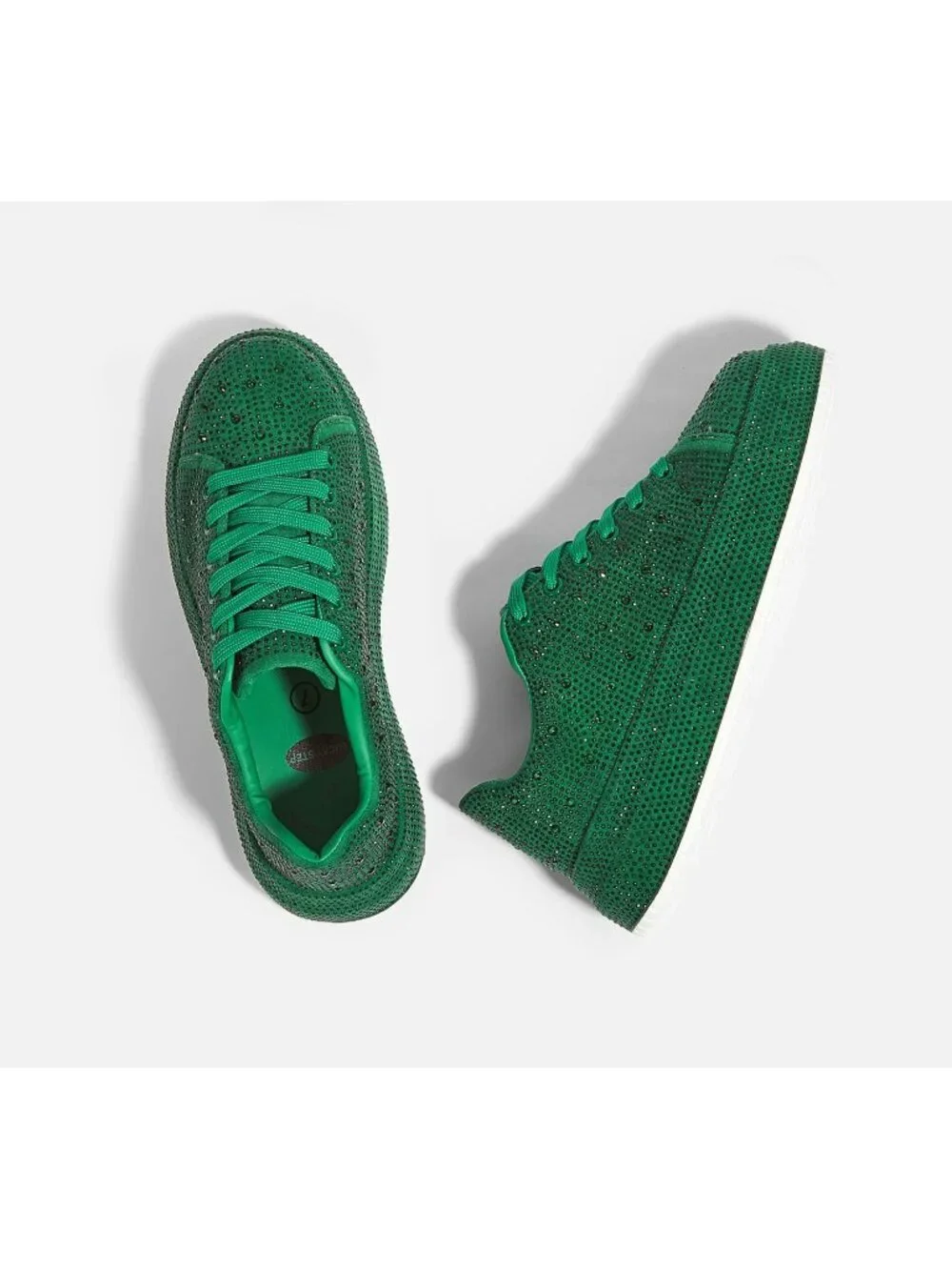 🆕Women's Green Sparkly Glitter Bling Tennis Rhinestone Platform Sneakers